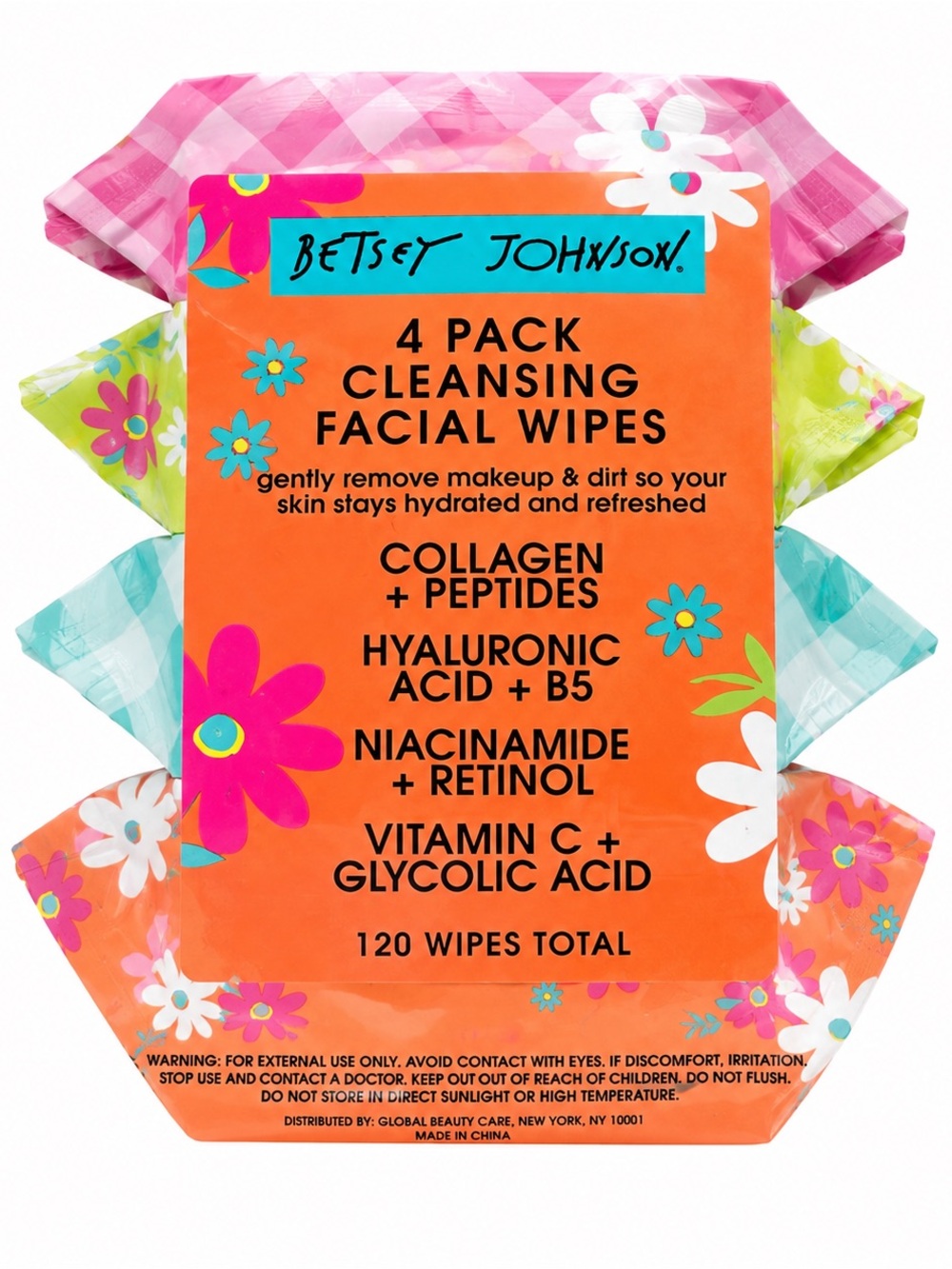 Betsey Johnson 4-Pack Cleansing Facial Wipes – 120 Wipes – NEW
